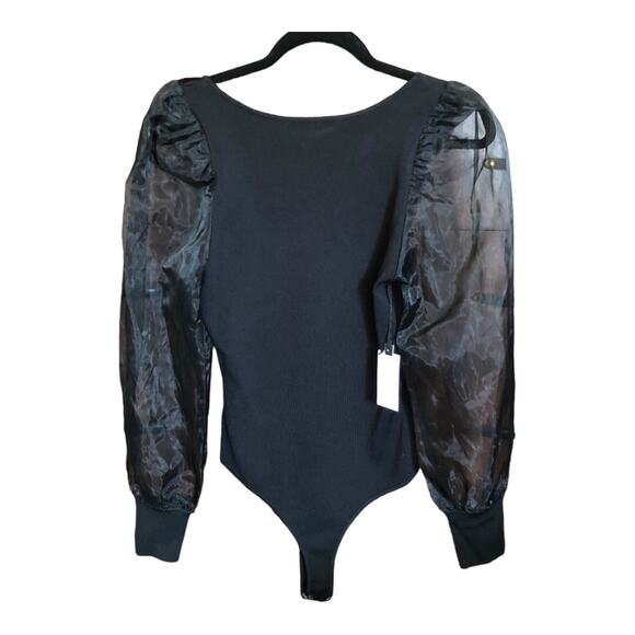 Astr The Label NWT SemiSheer Organza Sleeve Black Chic Bodysuit Large - Picture 4 of 10